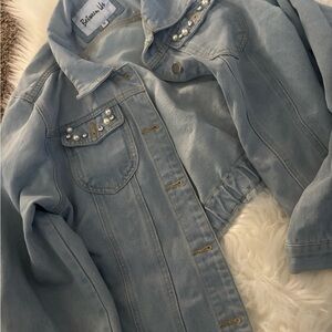 Beauneve Light Blue Jean Jacket with Pearl Accents